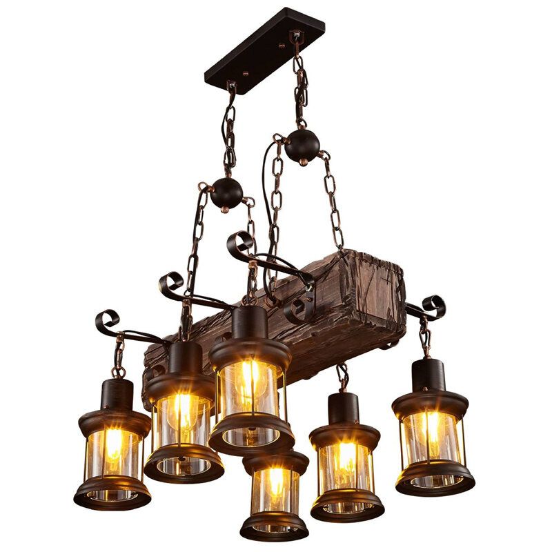 Lámpara colgante Vintage para decoración de cafetería, Bar y restaurante, pantalla de lámpara de madera Retro, luces industriales, lámparas de suspensión