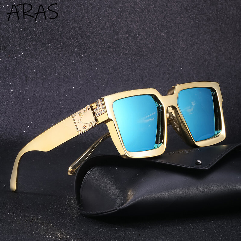 Gafas de sol cuadradas para mujer y hombre, lentes de sol cuadradas de gran tamaño, a la moda, planas, de marca de lujo, personalizadas, con espejo plateado