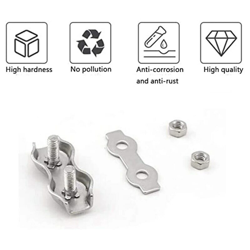 10Pcs Stainless Steel 6mm Wire Rope Cable Thimbles Silver Tone & 15 Pcs Stainless Steel Wire Rope Clip Cable Clamp