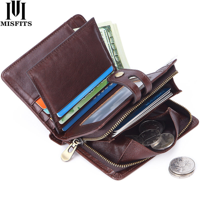 MISFITS Brand Business Men Wallet  Genuine Leather Clutch Wallet Purse Male Hasp Coin Pouch Men Fashion Bifold Free Shipping