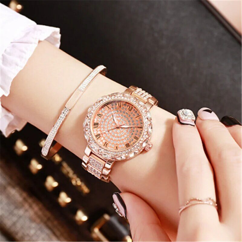 2021 العلامة التجارية الفاخرة الماس السيدات ساعة ثلاثة ألوان الموضة عادية الصلب حزام ساعة كوارتز roma mis المرأة ساعة Reloj Mujer