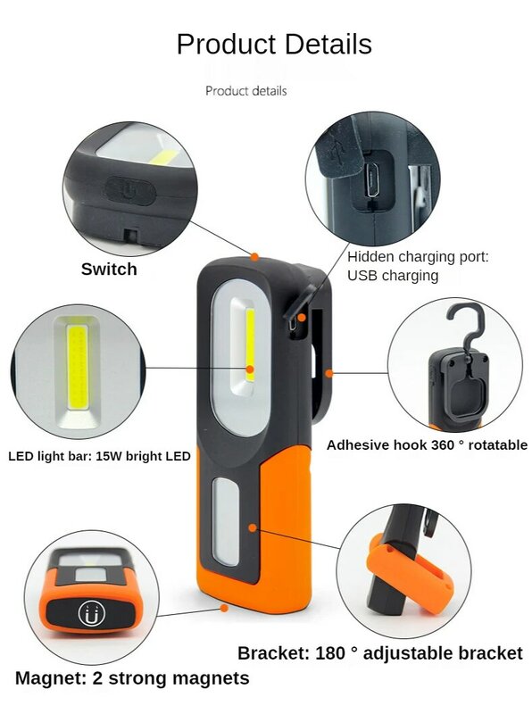 Многофункциональный светодиодный рабочий светильник USB зарядка сильный магнит Автомобильный аварийный светильник обслуживание прямо на о...