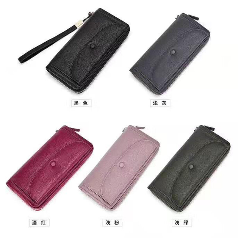Damski portfel skórzany długi portfel z zamkiem błyskawicznym moda wielofunkcyjna torebka o dużej pojemności torba na telefon komórkowy