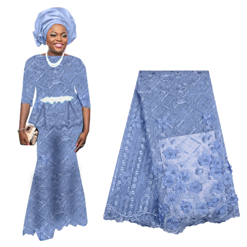 Tecido de renda bordado africano luxuoso, tecido de renda 3d com flores, alta qualidade de tule francês nigeriano com pedras para casamento, 2019