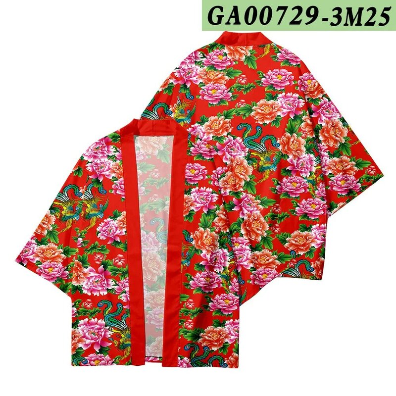 Men Black Print Cardigan And Pant Shirt Blouse Japanese Fashion Kimono Male Yukata Haori Obi Asian Clothes Samurai Clothing