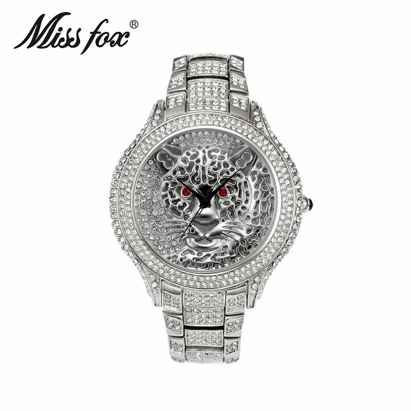 MISSFOX Miss Fox ยี่ห้อนาฬิกาข้อมือผู้หญิงเสือผู้หญิงนาฬิกาควอตซ์หด Choque Casual เงินแท้นาฬิกาข้อมือ
