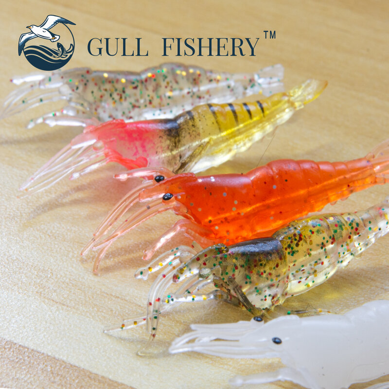 GULL Fishing-señuelos de pesca de camarón de silicona suave, plantilla de señuelos, Wobblers Swimbait, Crankbaits artificiales, accesorios de productos, 15 Uds.