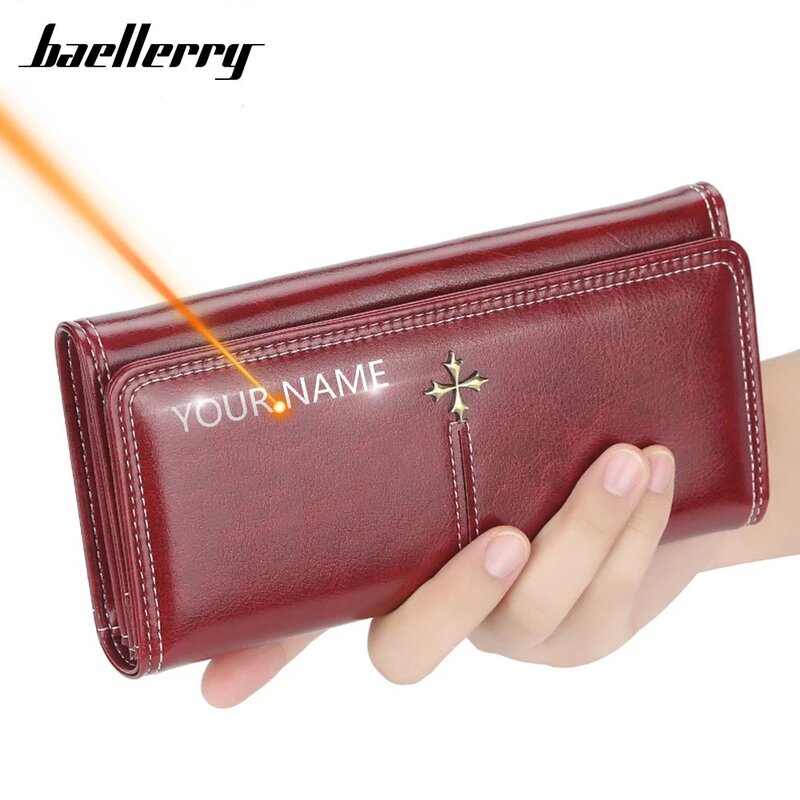 Baellerry Women Custom Name Engraved Wallet Vintage Long Top Quality PU Leather Female Credit Card Holder Mothers Day Gift