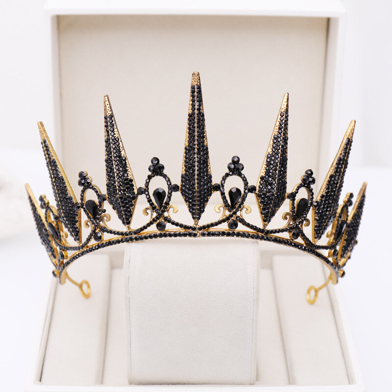 High Fashion Retro barok Style złoty Metal czarny kryształ tiary korony de Noiva opaski kobiety ślub panny młodej Party diadema