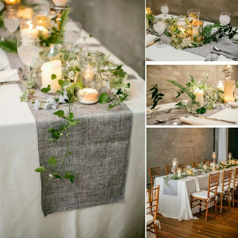 Camino de mesa Vintage de arpillera Natural, imitación de yute y lino, decoración de mesa para restaurante, boda, Navidad, gris/caqui