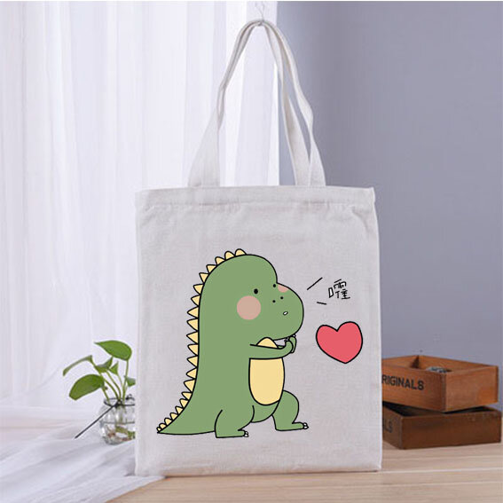 Bolsas de compras de tela de dinosaurio pequeño para mujer, bolso de mano personalizable con logotipo de Anime, 2021