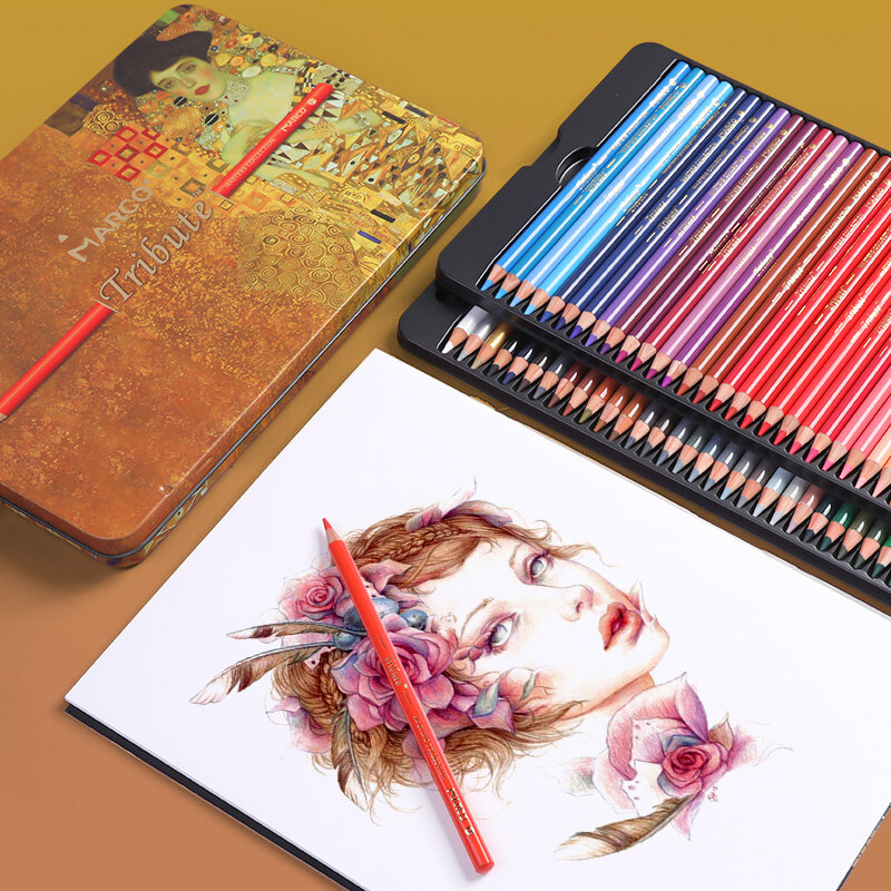 Marco Tribute MASTERS 120 Pensil Warna Minyak Profesional Artis Warna Gambar Bagus Pensil Warna Kotak Timah Perlengkapan Seni Andstal