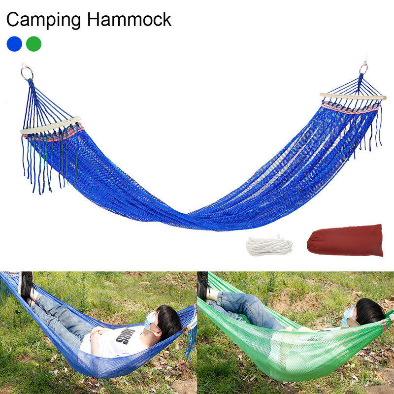 1 Buah 260 CM X 130CM Es Sutra Membungkuk Tongkat Hammock Biru Hijau untuk Anak-anak Dewasa Taman Outdoor Perjalanan Camping produk Rekreasi