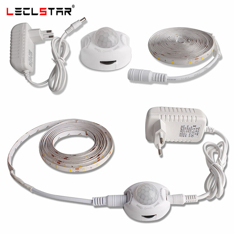 LED Nachtlicht mit Motion Sensor 1m 2m LED Streifen Wasserdicht PIR/Licht Sensor Nacht Lampe für schrank Korridor 12V Power Adapter