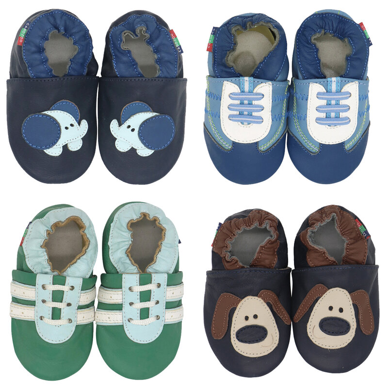 Caroozoo-柔らかい革のシープスキンの靴,新生児用のベビースリッパ,最大4歳の子供用の靴
