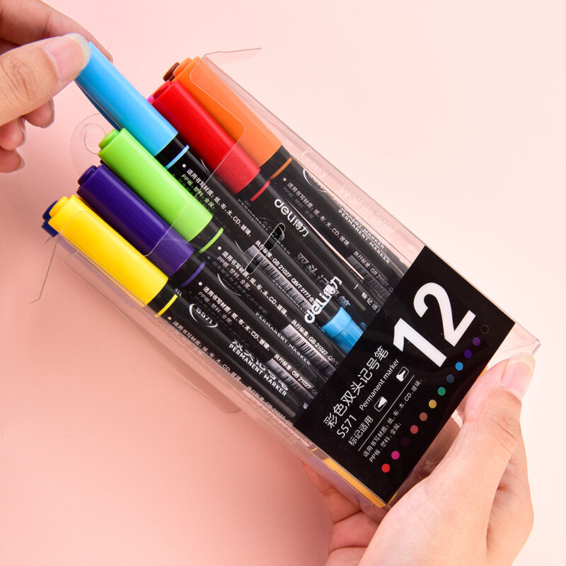 S357 12 cores duplo-headed cor marcador caneta conjunto por atacado não-desvanecimento à prova dwaterproof água crianças desenho pintura caneta trabalho