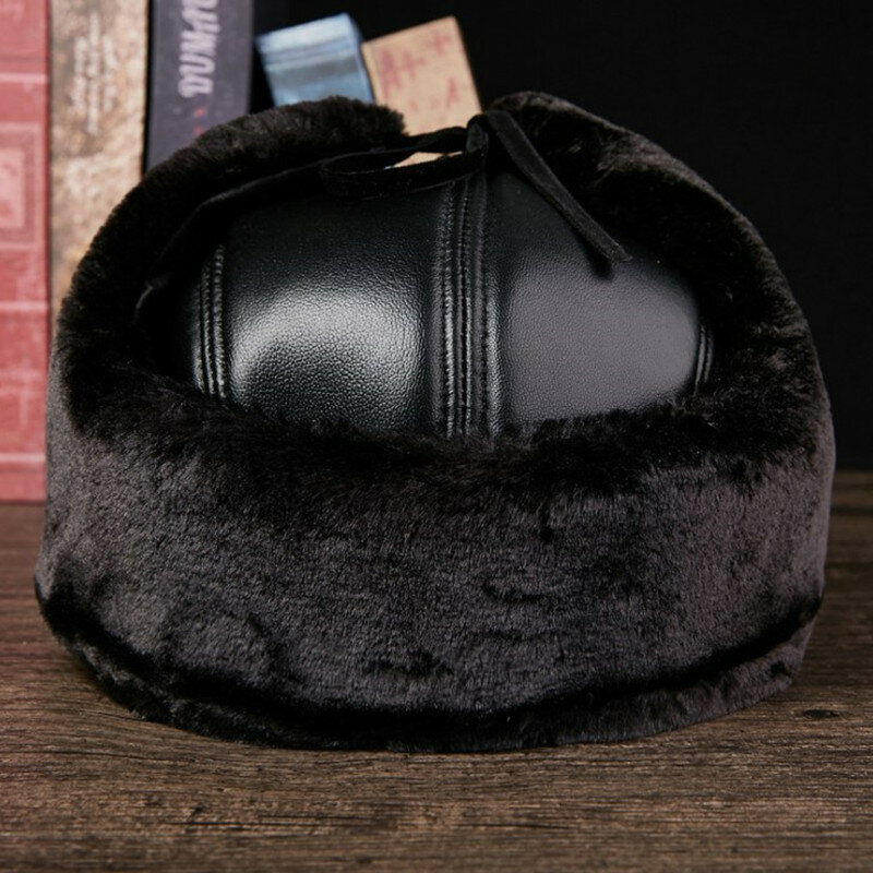 Модная шапка для папы, мужская Кожаная шапка, Зимняя кепка, утепленная шапка-бомбер из овечьей шкуры, теплые бейсболки для отдыха и занятий спортом
