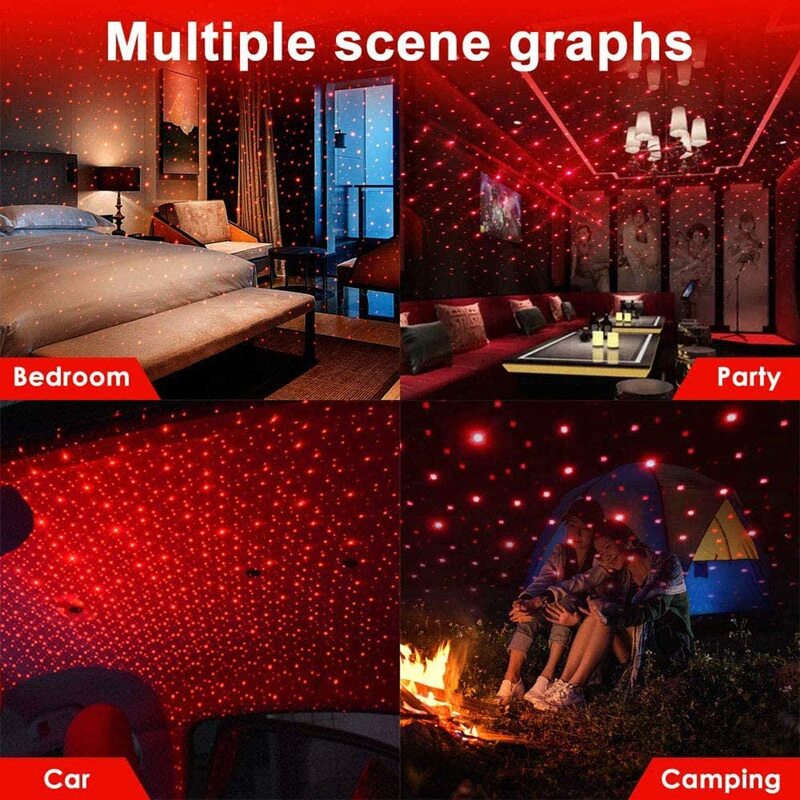 USB night light car ceiling light red starry sky projection flexible suitable for all car decoration lights plug 360 degree