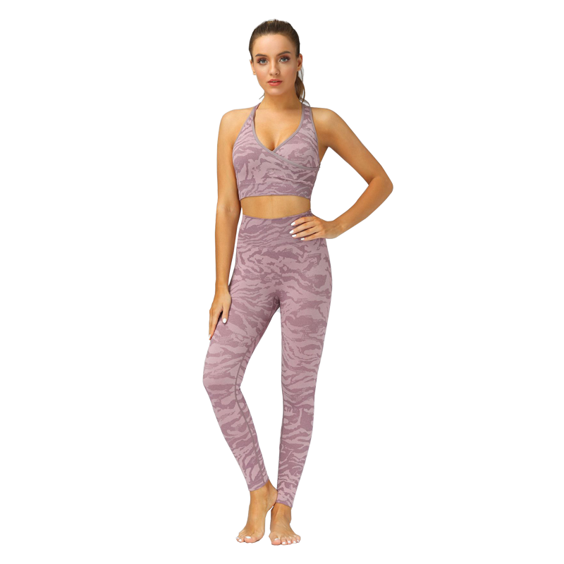 Conjunto de ginásio yoga sem costura padrão tigre camuflagem topos/calças fitness sutiã esportivo cintura alta leggings terno treino