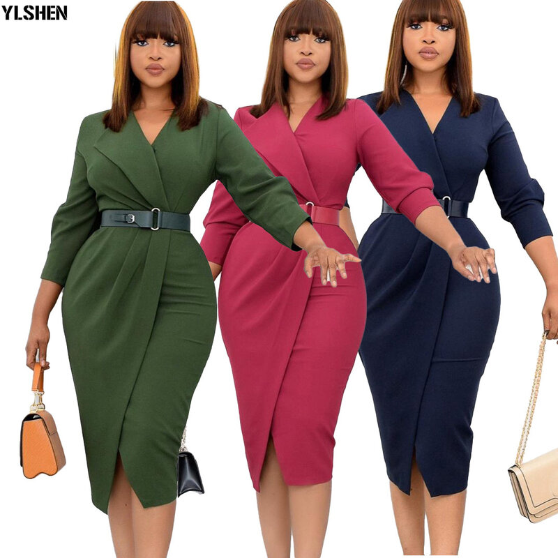 African Women Party Dress Christmas Elegant Celebrity Sexy Ruched Split Bodycon Robe Feme Plus Size Dinner Date Out Midi Dresses