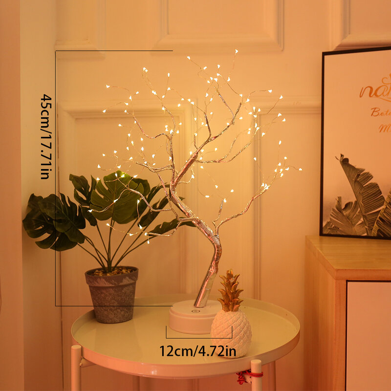 Fio de cobre com luz noturna de led, decoração para casa, lâmpada de fadas, árvore, usb, operada a pilha, para quarto, mesa de cabeceira
