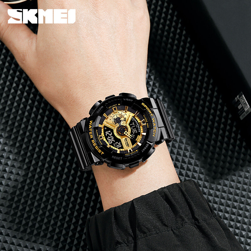 SKMEI-reloj electrónico de lujo para hombre y mujer, cronógrafo con pantalla de doble hora, cuenta atrás, luz Led, reloj de pulsera deportivo a la moda