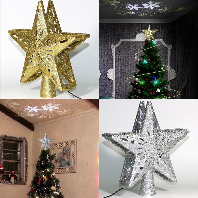 Nieuwste Holiday Party Kerstboom Led Star Stage Light Roterende Sneeuwvlok Laser Projector Lamp Fairy Kerstboom Top Ornamenten