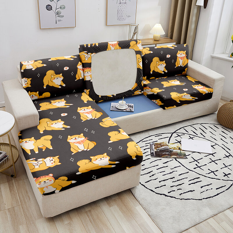 Housse de coussin de canapé, motif dessin animé, élastique, lavable, protection pour animaux domestiques