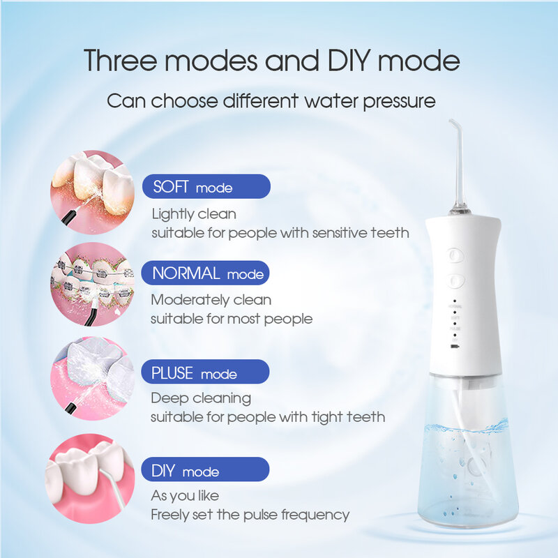 Boi 4 Mode 280ml Tank Portable Water Flosser USB ricaricabile Pulse Jet per falsi denti dentali detergente irrigatore orale elettrico