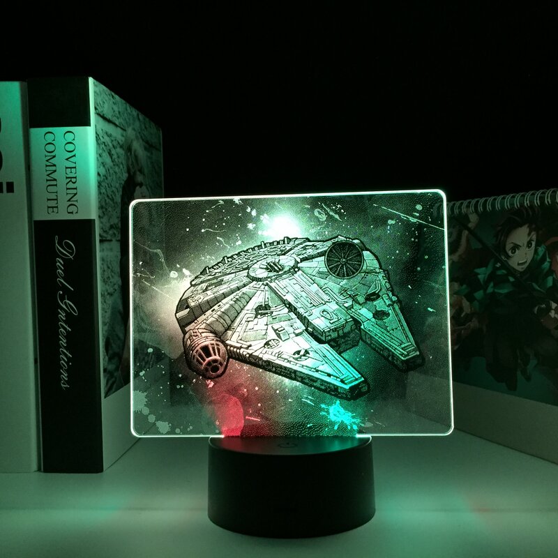 Space Battleship Colorful Two Tone Lamp 3D LED Night Light for Kid Birthday Gift Bedroom Decor Lamp Two Tone Acrylic Table Light