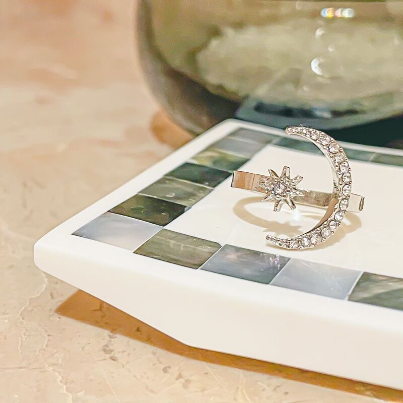 ONEIRIC ไดอารี่ Vintage Zircon Star Moon แหวนเปิดปรับสำหรับแหวนนิ้วมือผู้หญิงแฟชั่น Charm ผู้หญิงเครื่องประดับ