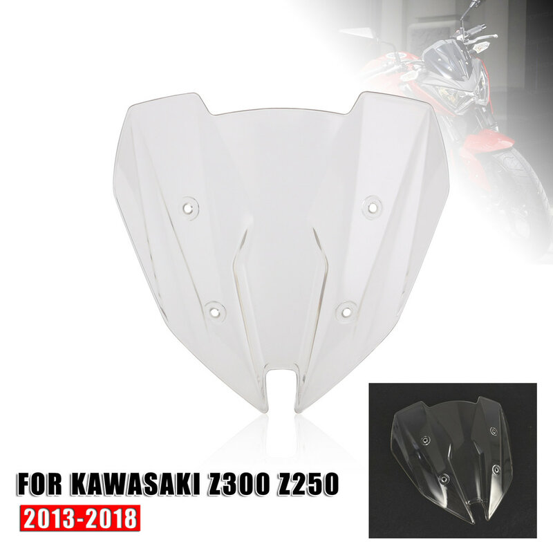 Motocicleta windshield viser viser viseira clara frente windshield substituição para kawasaki z250 z300 2013 2014 2015 2016 2017