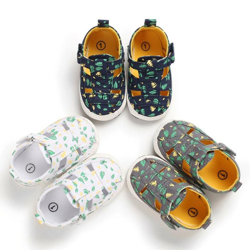 Verão bebê meninos imprimir respirável anti-deslizamento primeiros caminhantes sapatos