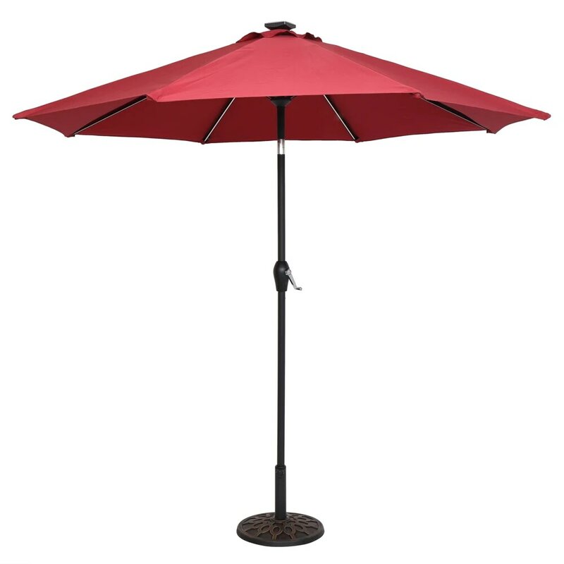 9FT Patio esterno striscia luce ombrello impermeabile pieghevole parasole 270x270x243CM vino rosso/colore superiore facile da usare [US-Stock]