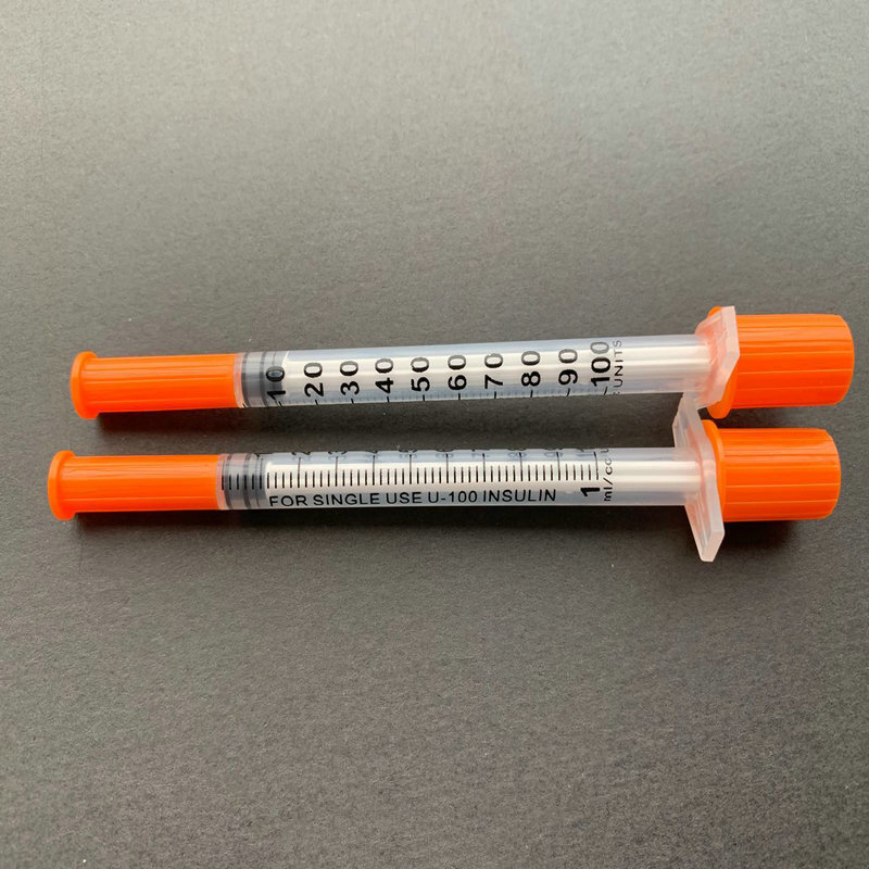Seringue à insuline stérile jetable 1ml, distributeur de liquide en plastique à bouchon Orange, 10 pièces/20 pièces/50 pièces/100 pièces