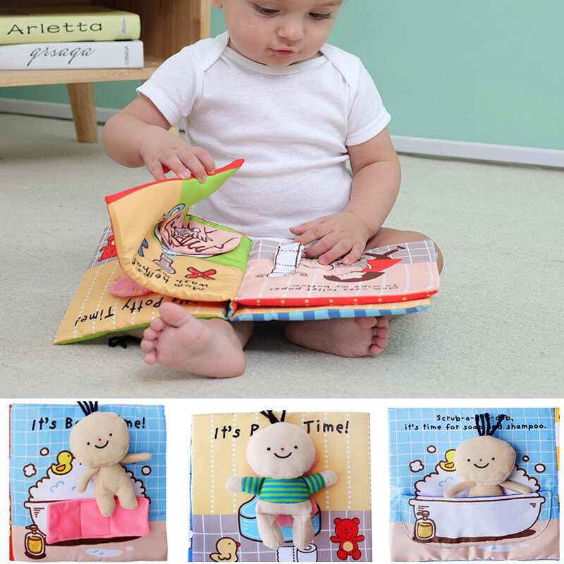 Miękkie 3D Baby Cloth Book of Bath nocnik niemowlę wczesny rozwój poznawczy ciche książki edukacyjne dla dzieci rozkładanie książki aktywności
