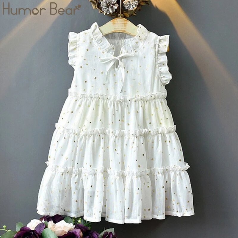Humor Bear-vestido de verano para niñas pequeñas, sin mangas, dorado, pequeña estrella, princesa