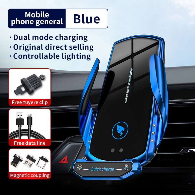 Suporte automotivo multifuncional para celular, carregador com ventosa e sensor automático sem fio para iphone e android