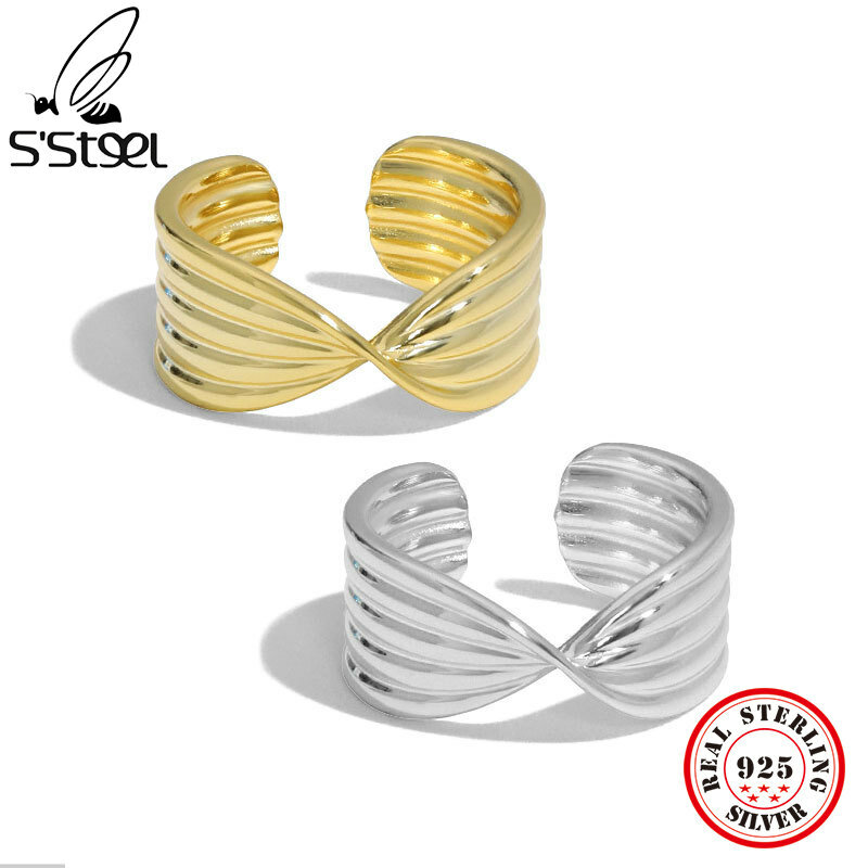 Anéis geométricos em formato de x de aço esterlina 925 para mulheres, joia de design minimalista punk para festa, joias com anel ajustável