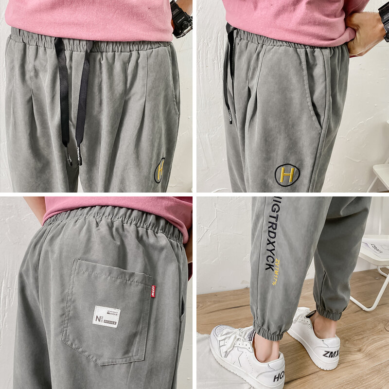 Pantalones Cargo informales para hombre, pantalón coreano con cordón y estampado de letras, ropa de calle Chic, holgados, 2021