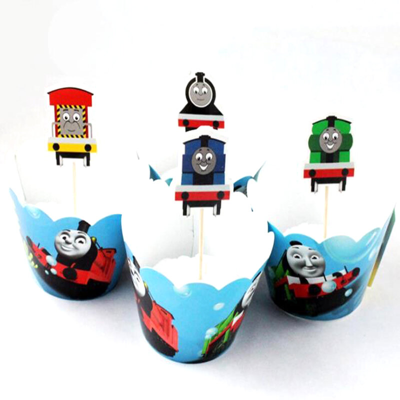 Train Theme Boys Favors Supplies Baby Shower Party  Happy Birthday Cupcake Toppers Cake Wrappers Decoration 12PCS/lot