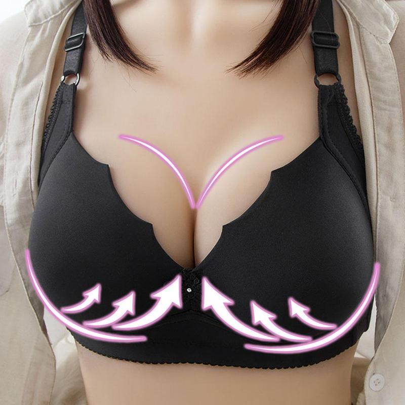Women Sexy Push Up Full Coverage Bra Wireless Deep-V Gather Bra Cup Thin Underwears Bras S0D8