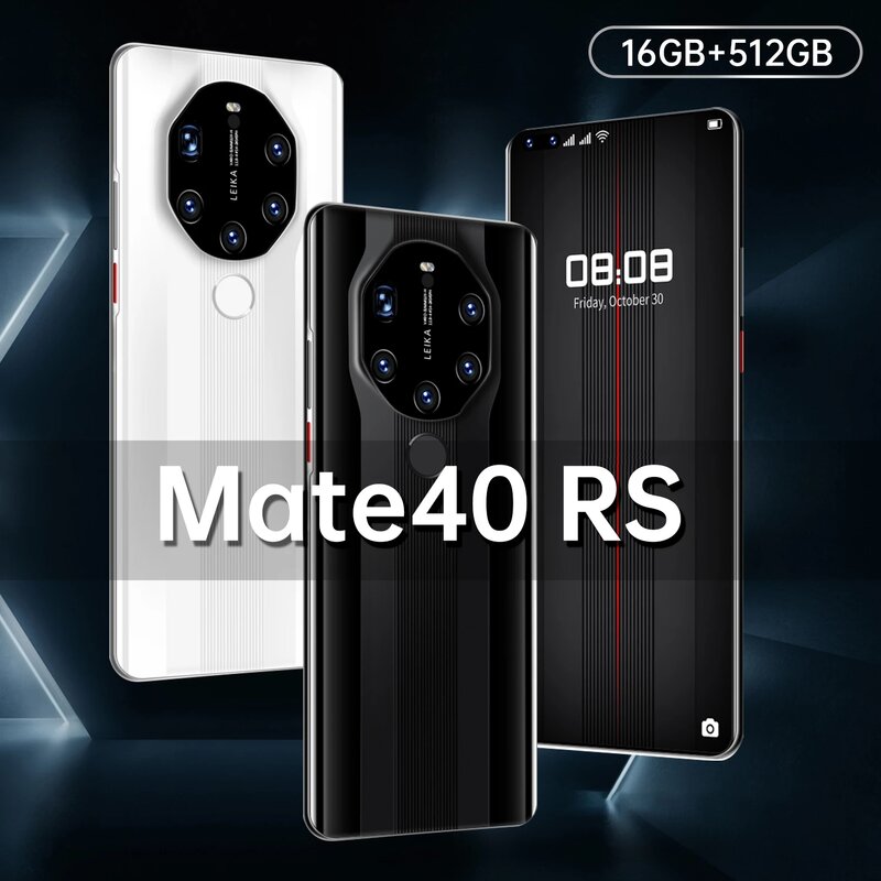 Mate40 rs jogo smartphone 7.3 Polegada 16gb 512gb grande bateria 6800mah 24mp 50mp rosto impressão digital desbloquear celular snapdragon 888