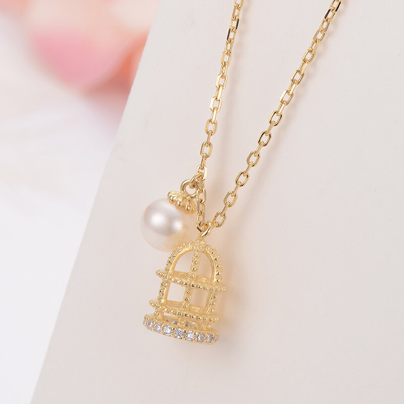 gN Pearl 925 Sterling Silver Gold Crown Pendants Necklaces gNPearl Fine Jewelry Genuien 5-6mm Natural Freshwater Pearls Chains