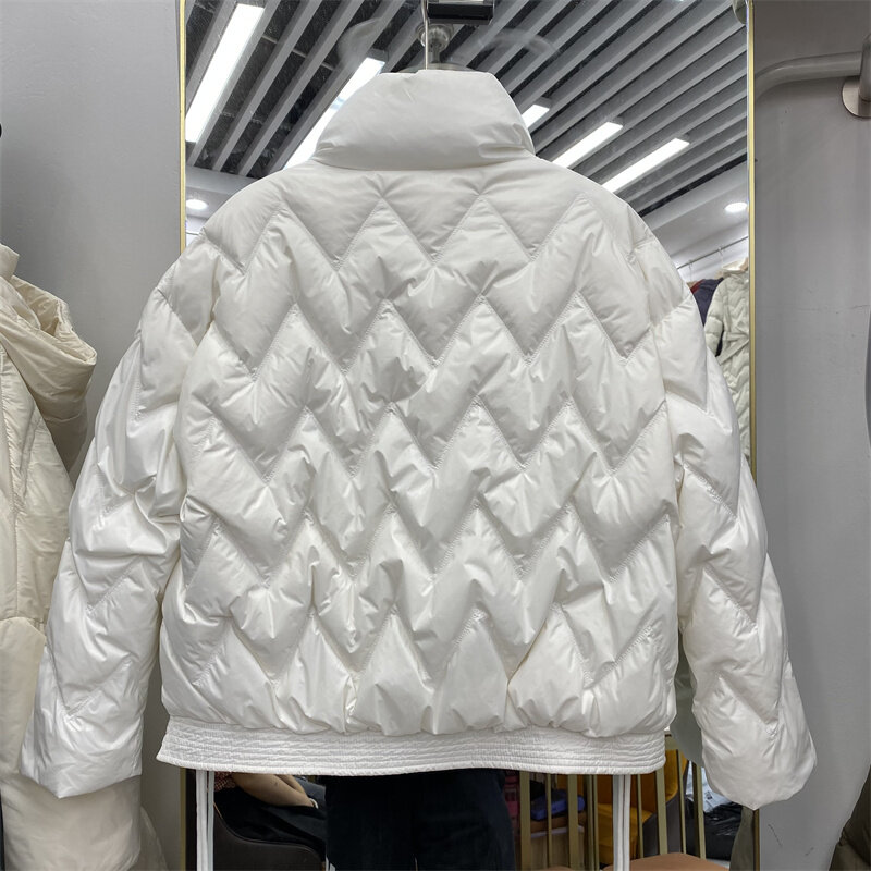 Mantel Pendek Bawah Musim Dingin 2021 Wanita Ultra Ringan 90% Jaket Parka Hangat Kerah Berdiri Bawah Bebek Putih Pakaian Luar Kasual Longgar Wanita