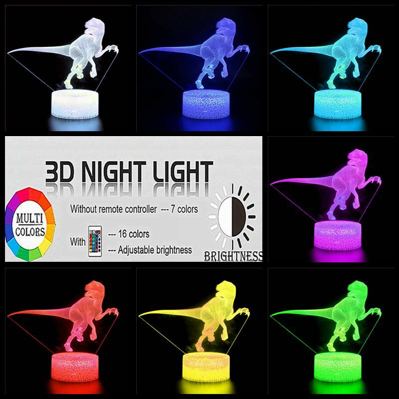 LED Night Light 3D For Dinosaur Child Bedroom Decor 16 Changing Colour Touch Remote Control LED Table Desk Lamp Creative Gift
