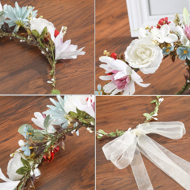 Molans-coroa de flores artificiais, acessório manual para casamento, elegante, colorida, de plástico, com folhas, 2020