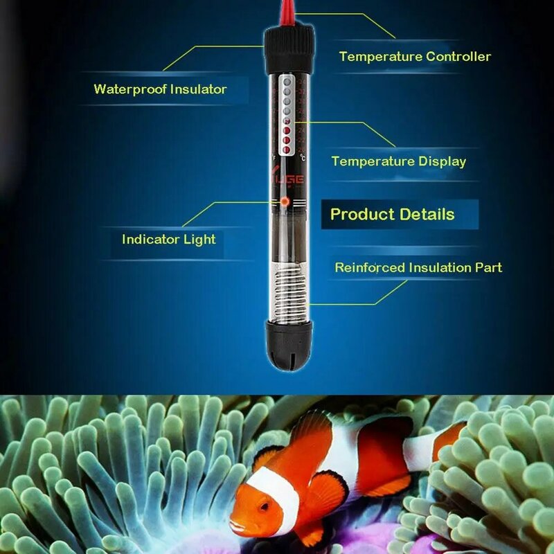 Tige chauffante Submersible à réglage automatique de la température, pour Aquarium, chauffe-eau, 25W/100W/ 200W/ 300W