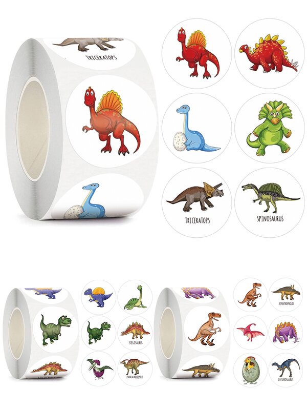 Adesivos de dinossauros para crianças, adesivos de recompensa para crianças, animais, selos, livros de recortes, material escolar, 500 cm, 3.8 peças/rolo