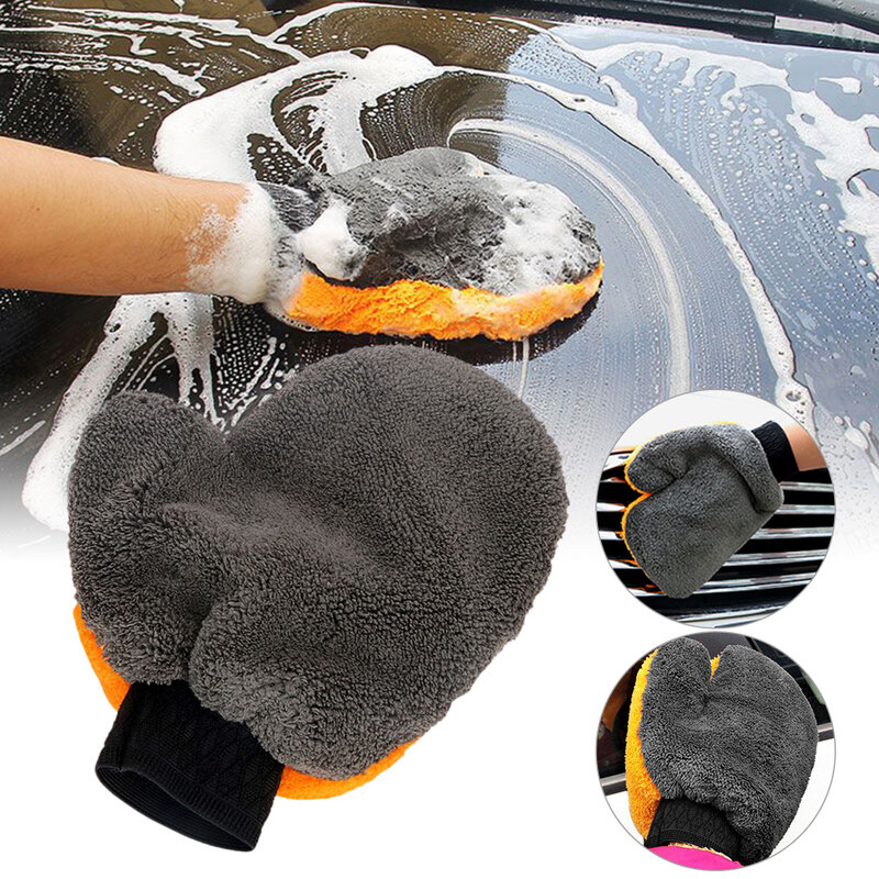 ใหม่ถุงมือล้างรถไมโครไฟเบอร์ Mitt Auto ทำความสะอาด Mitt แปรงสองด้านผ้าผงซักฟอกสำหรับทำความสะอาดรถ...